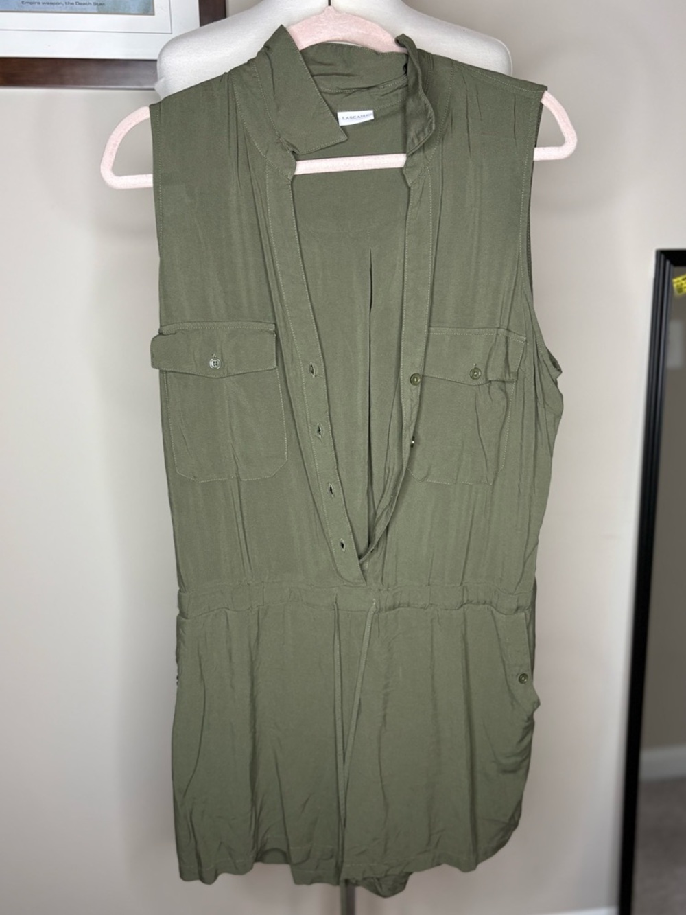 Lascana Sleeveless Utility Romper in Olive with Drawstring Waist